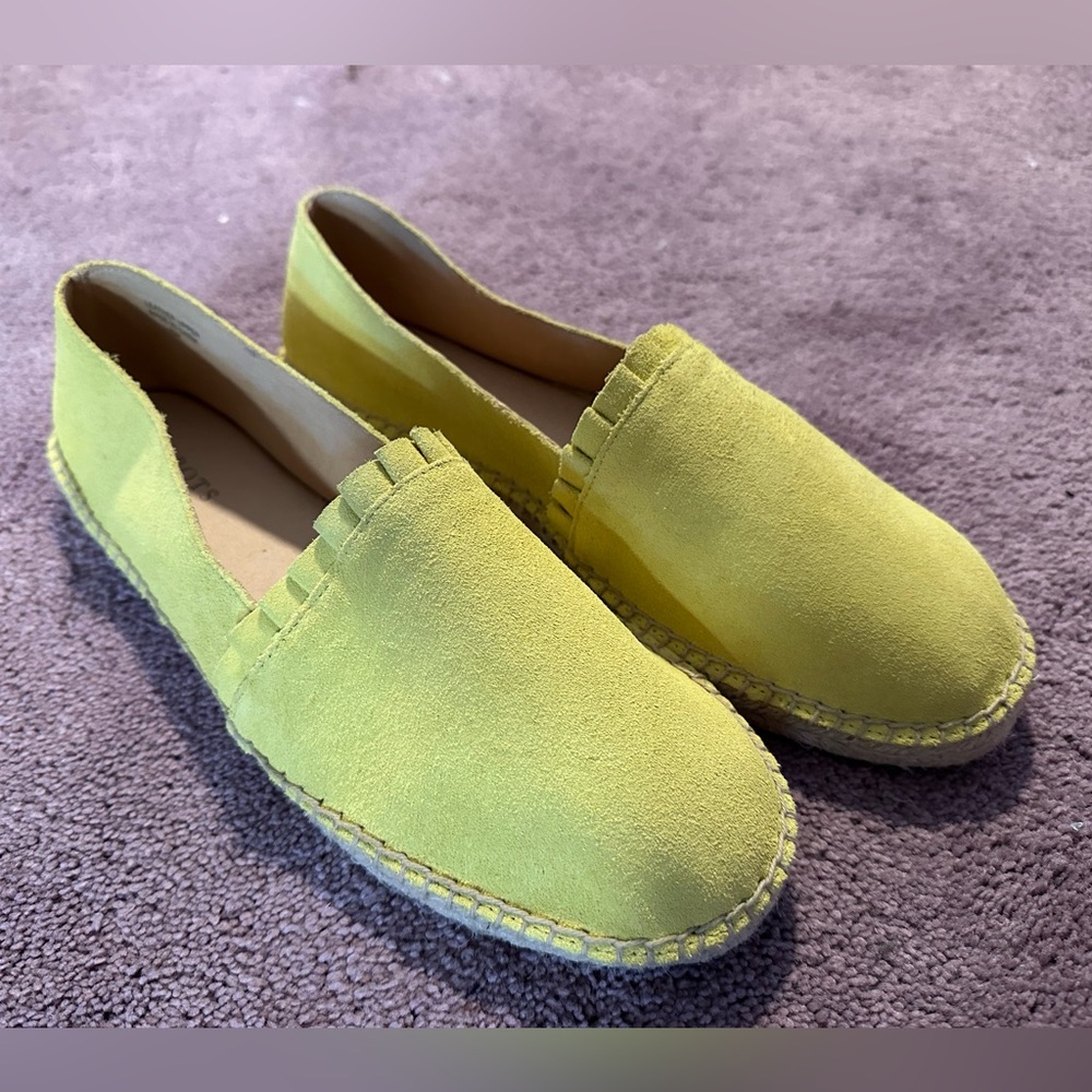 Talbots Womens Yellow Leather Suede Slip On Espadrille Flats Loafers Size 11